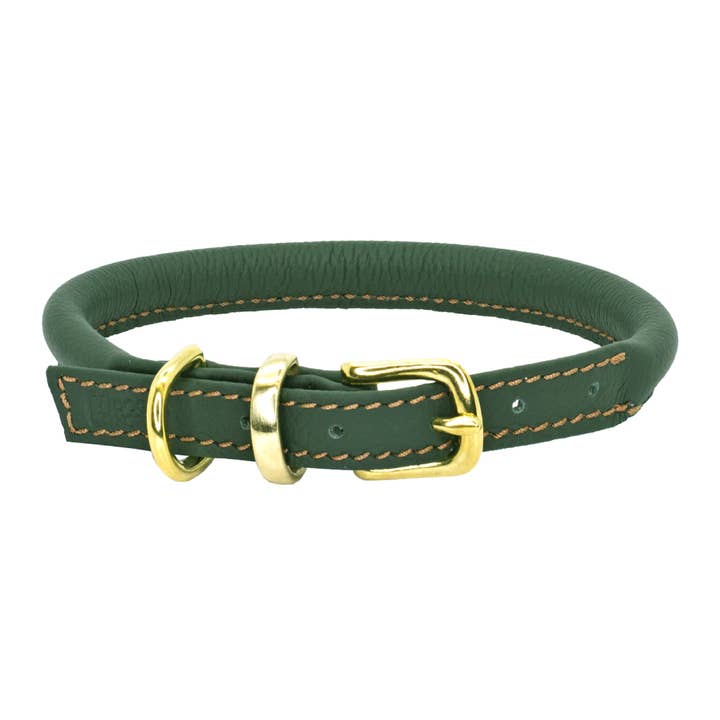 Rolled Soft Leather Dog Collar Racing Green for wholesale by Dogs and Horses