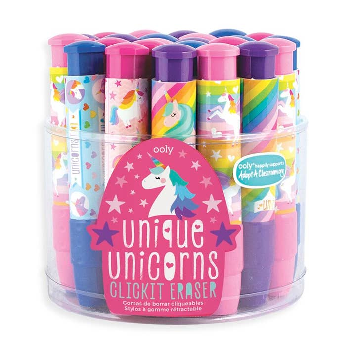 OOLY - Wholesale Eraser – Child - Unique Unicorns: ClickIt Erasers (Assorted Tub of 24 Units)
