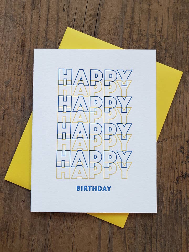 Tillykke med fødselsdagen mønster Letterpress lykønskningskort for engroshandel hos Iron Leaf Press