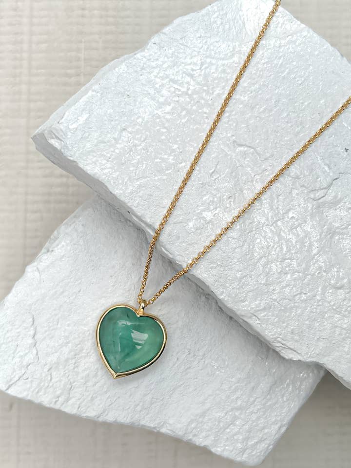 Fluorite Puff Heart Gold Plated Necklace for wholesale by Roc Jewellery