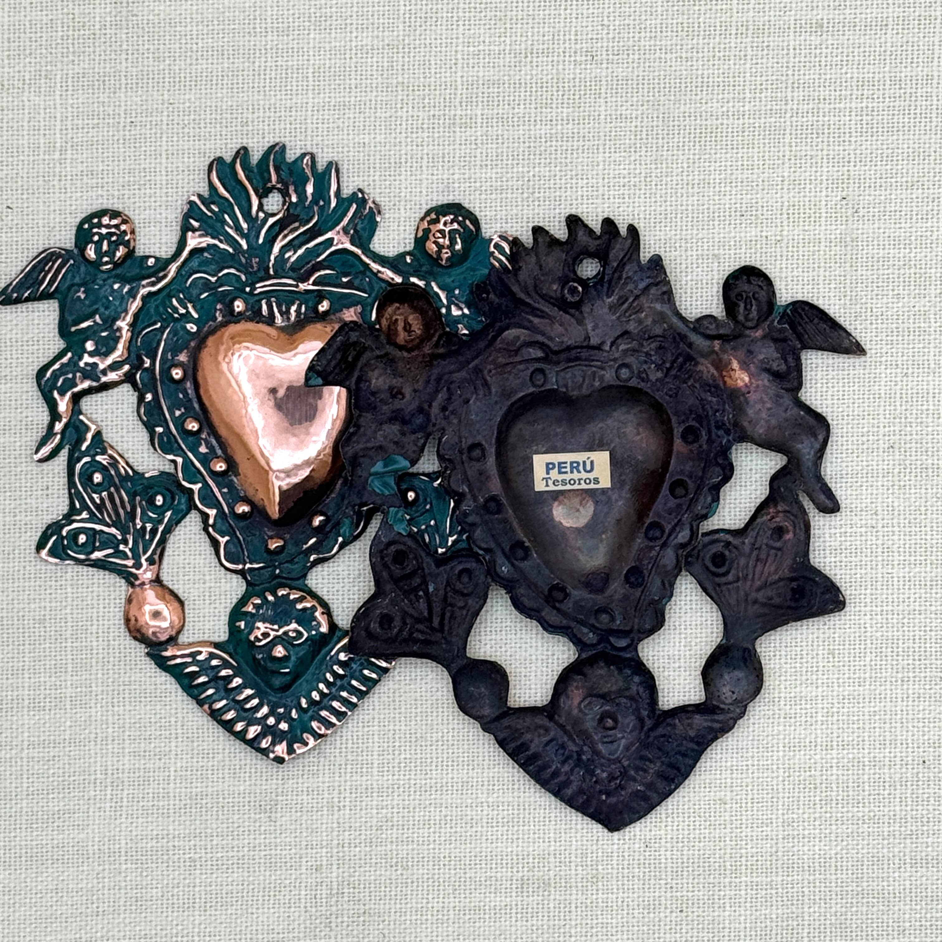 Tesoros Trading Company - Wholesale Wall Accent - Copper Heart Milagro with  Angels, Peru (MC19)3