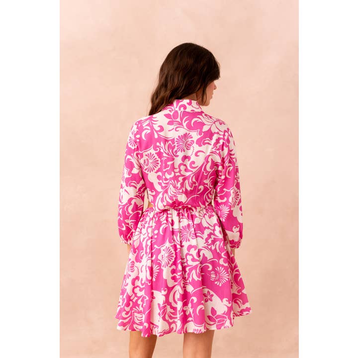 Attentif Paris - Wholesale Dress - Women's - Short printed dress with lapel collar side openings10