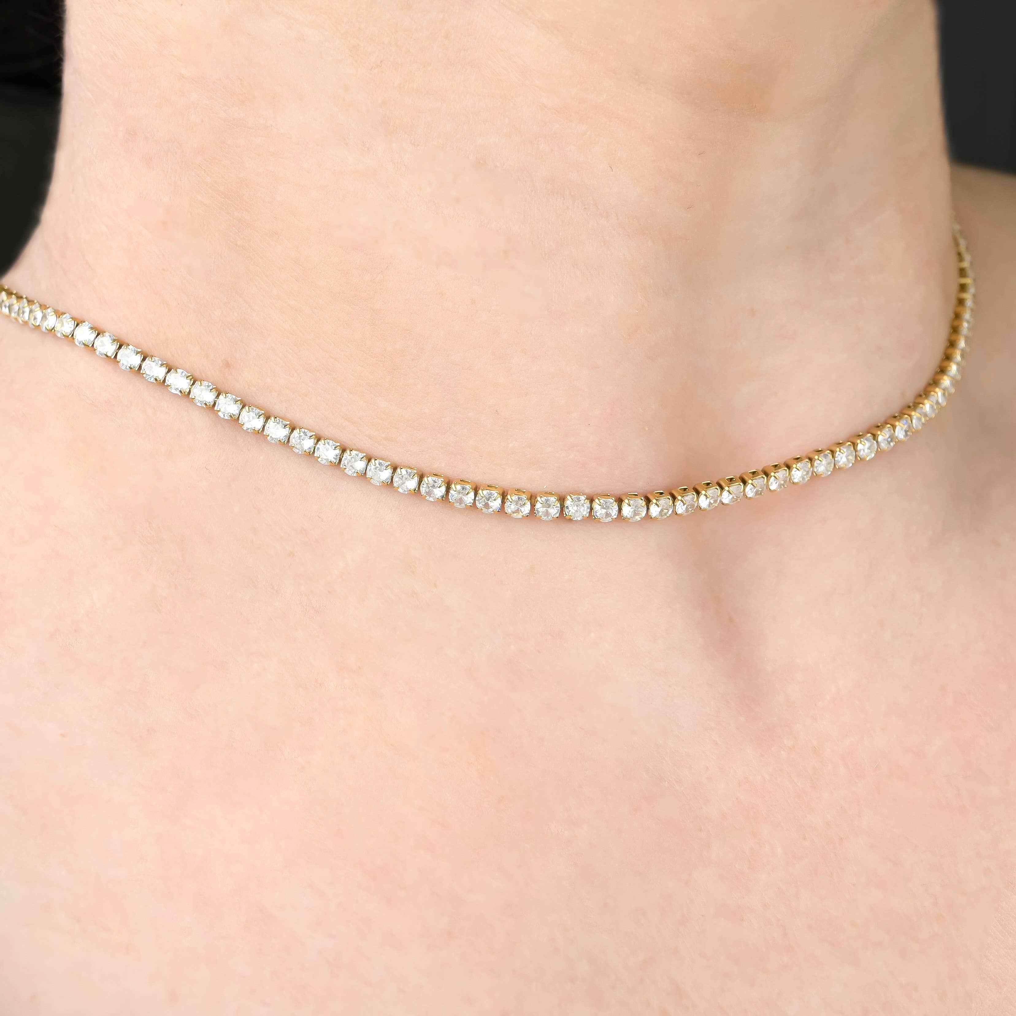 Blueyejewelry - Wholesale Link & Chain Necklace - Tennis Chain Necklace - Waterproof 18k Gold Diamond Choker10