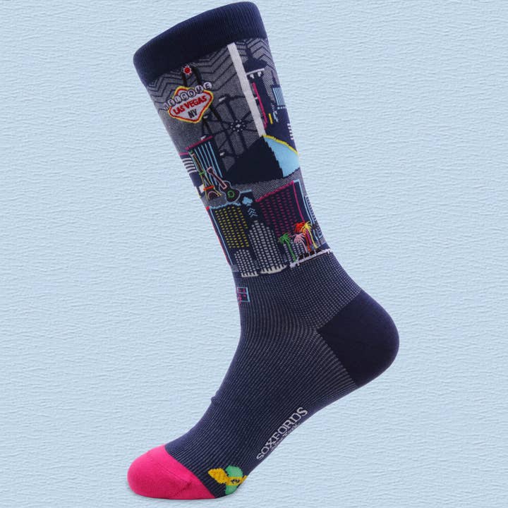 « Sin City » - Chaussettes pour hommes sur le thème de Las Vegas pour la vente par Soxfords