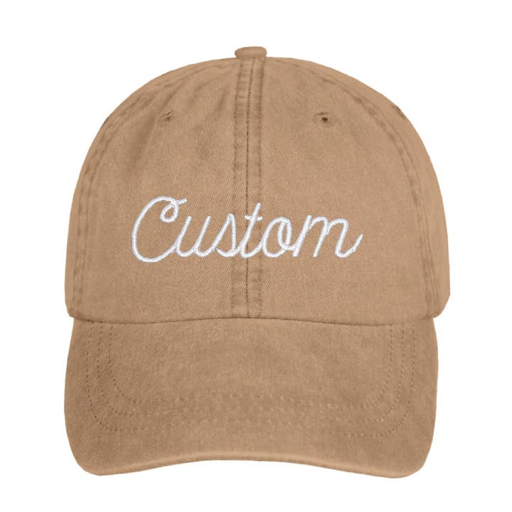 Custom Pigment Dyed Dad Cap – Bold Script Embroidery for wholesale by Gracie Designs