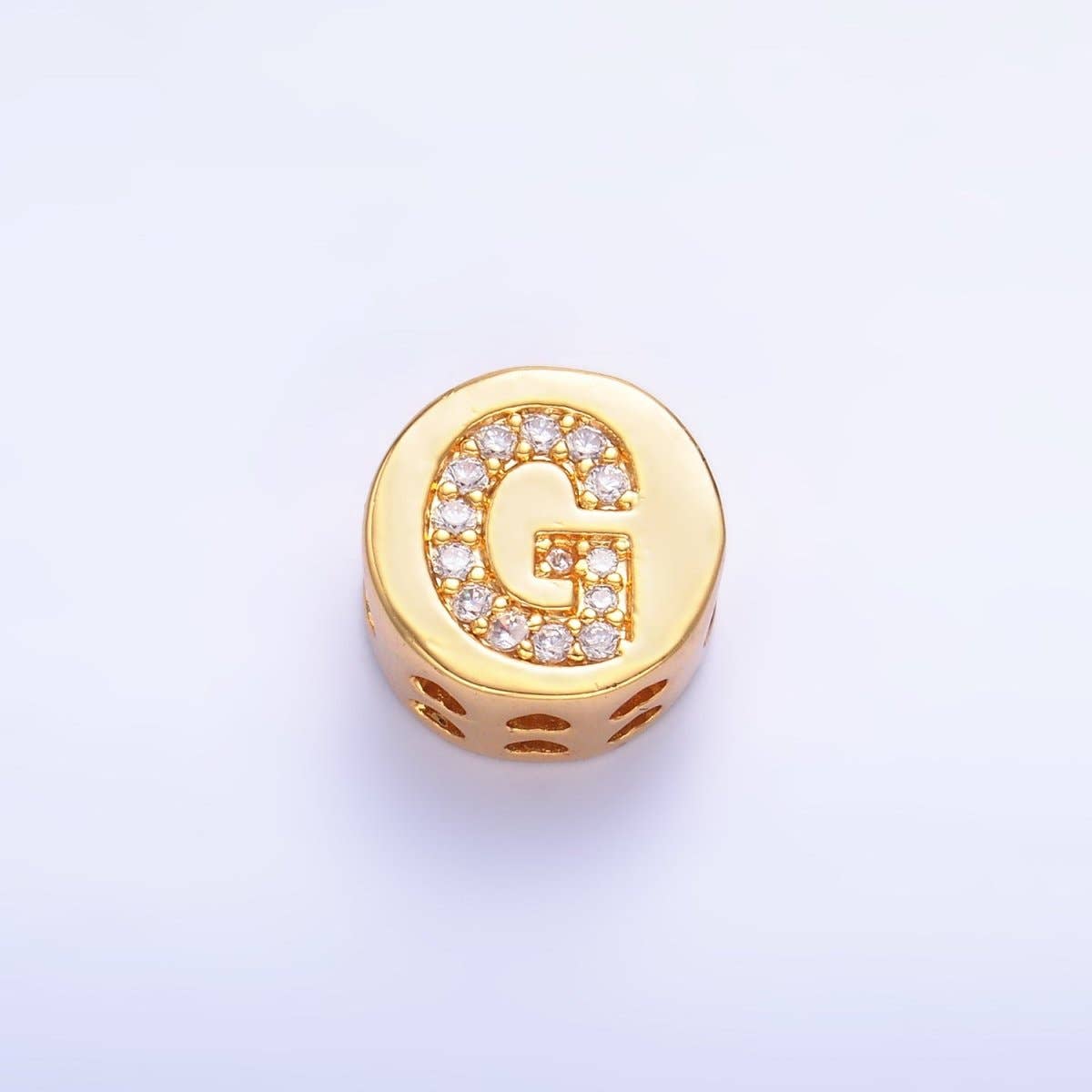 Aim Eternal - Wholesale Beads - 24K Gold Filled Alphabet Letter Micro Paved CZ Round Bead | A1526 - A15386