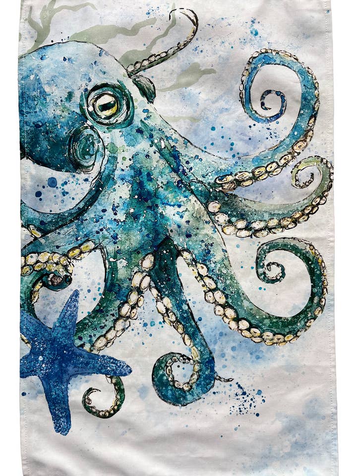 Blue Octopus Tea Towel for wholesale by Dollyhotdogs