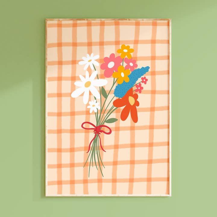 Illustration de fleurs de printemps | Impression d'art mural floral orange pour la vente par The Happy Badger