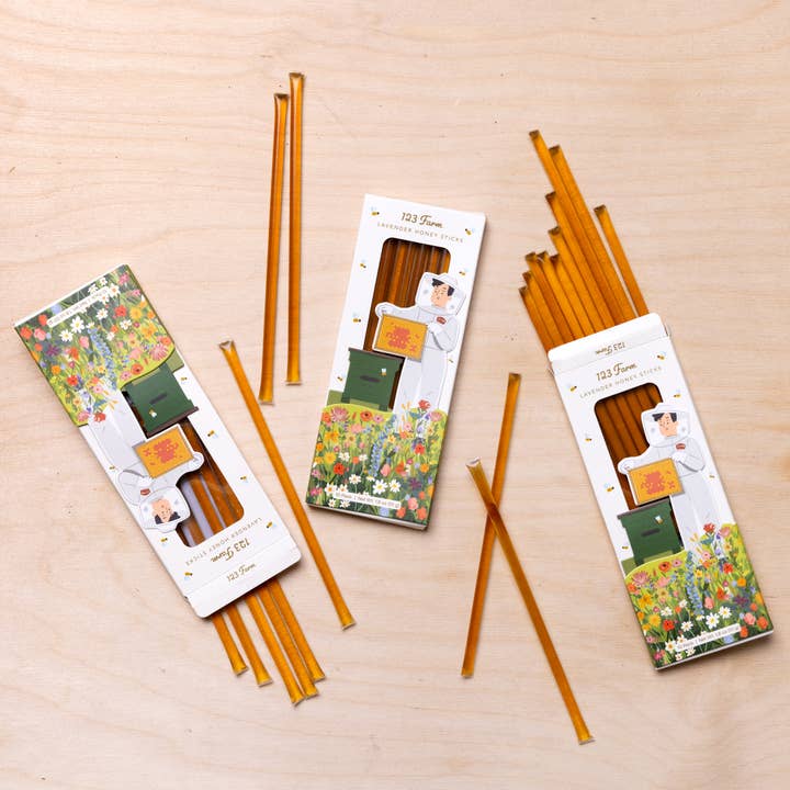 123 Farm - Wholesale Honey - Lavender Honey Sticks – 10 Pack with Storybook Style Design3
