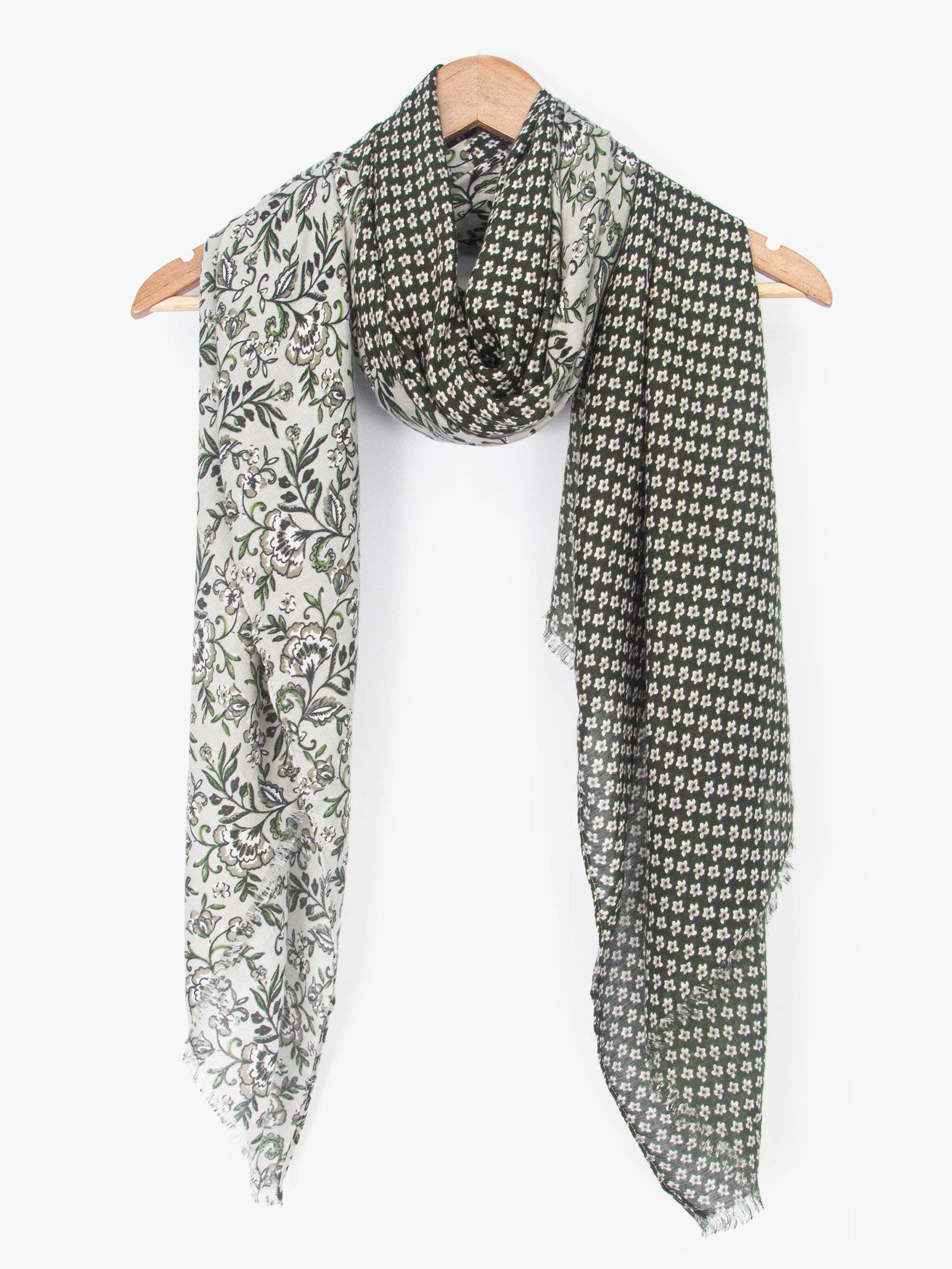 Sarta Accessories - Wholesale Scarf - Women's - Flora Lightweight Scarf - Khaki, Indian Floral2