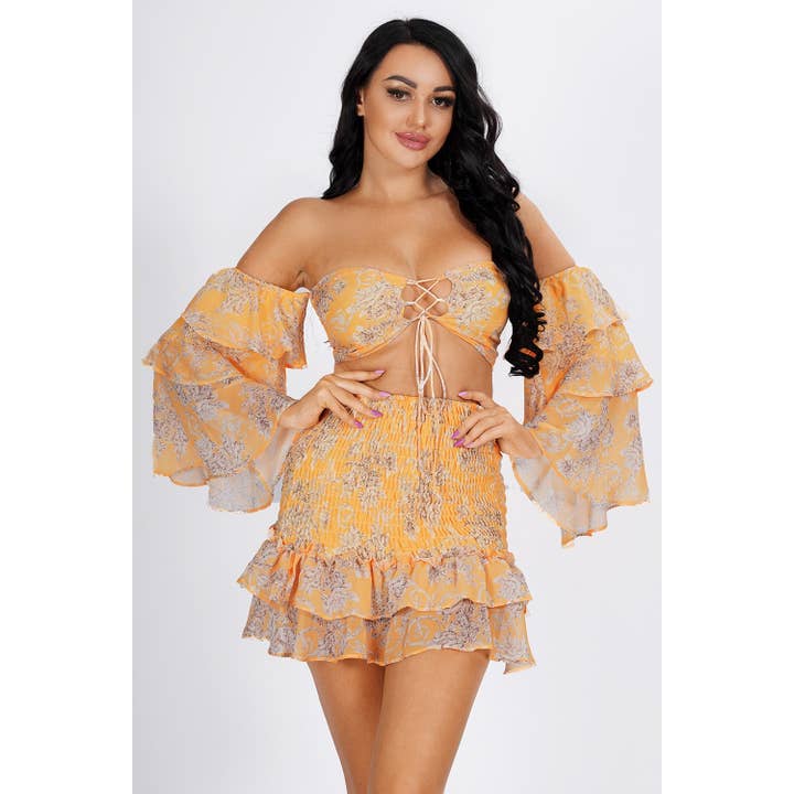 Ensemble jupe imprimée à fleurs pour la vente par Chicways