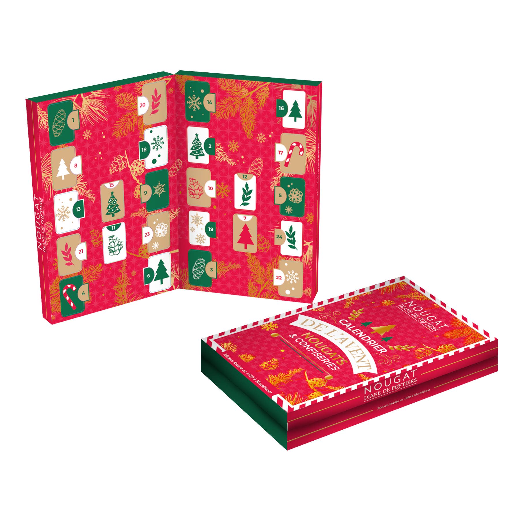 Nougat Diane De Poytiers - Vendita all'ingrosso Calendario dell'avvento - Calendario dell'Avvento con Torrone e Dolciumi - 170 g - Natale2