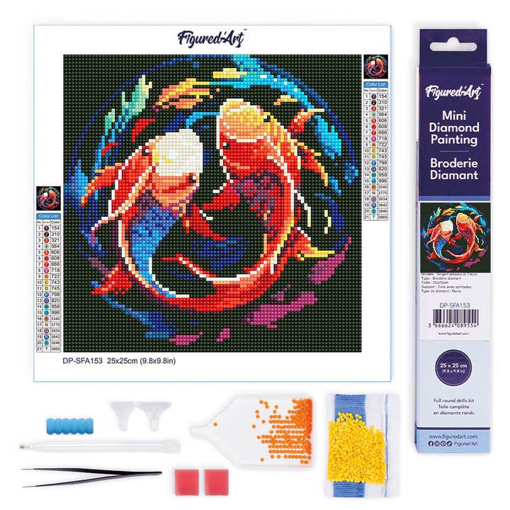 Figured'Art (UK) – wholesale DIY craft kit – Mini Diamond Painting 25x25cm - Colourful Koi Carps Rolled