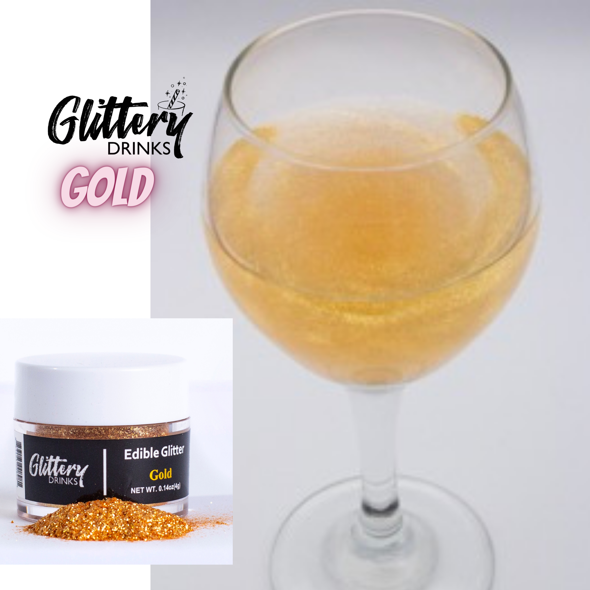 Glittery - Edible, Cosmetic and Biodegradable Glitter Products – Großhandel Drink Topper – Elegance Set – essbares Glitzerpulver für Getränke (5 Farben)4