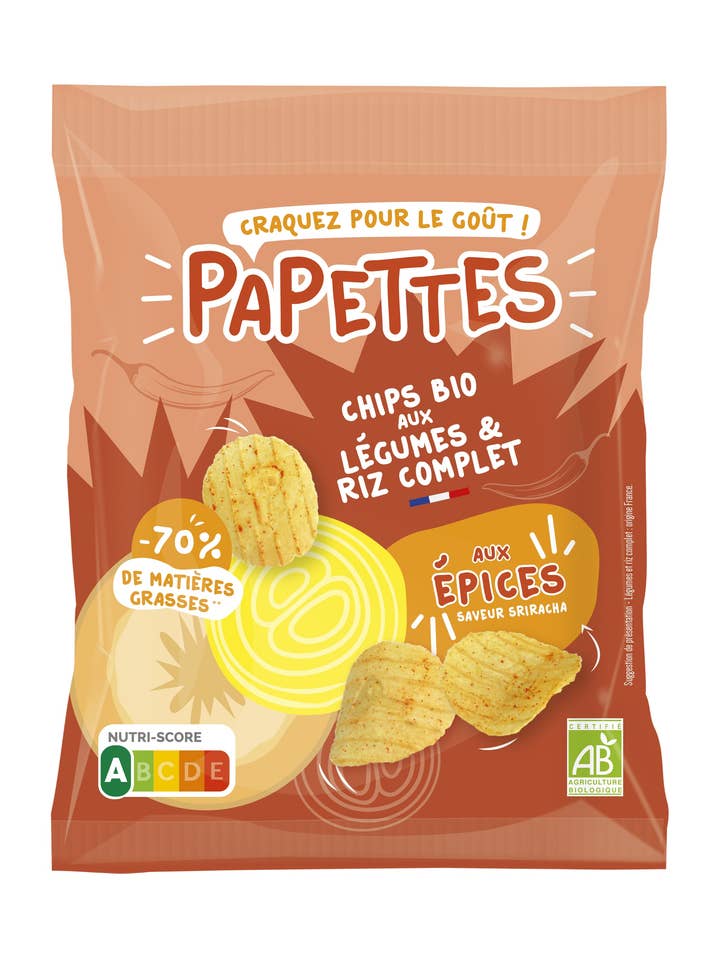 Organic crisps with vegetables and brown rice, with spices - 25g for wholesale by Papettes