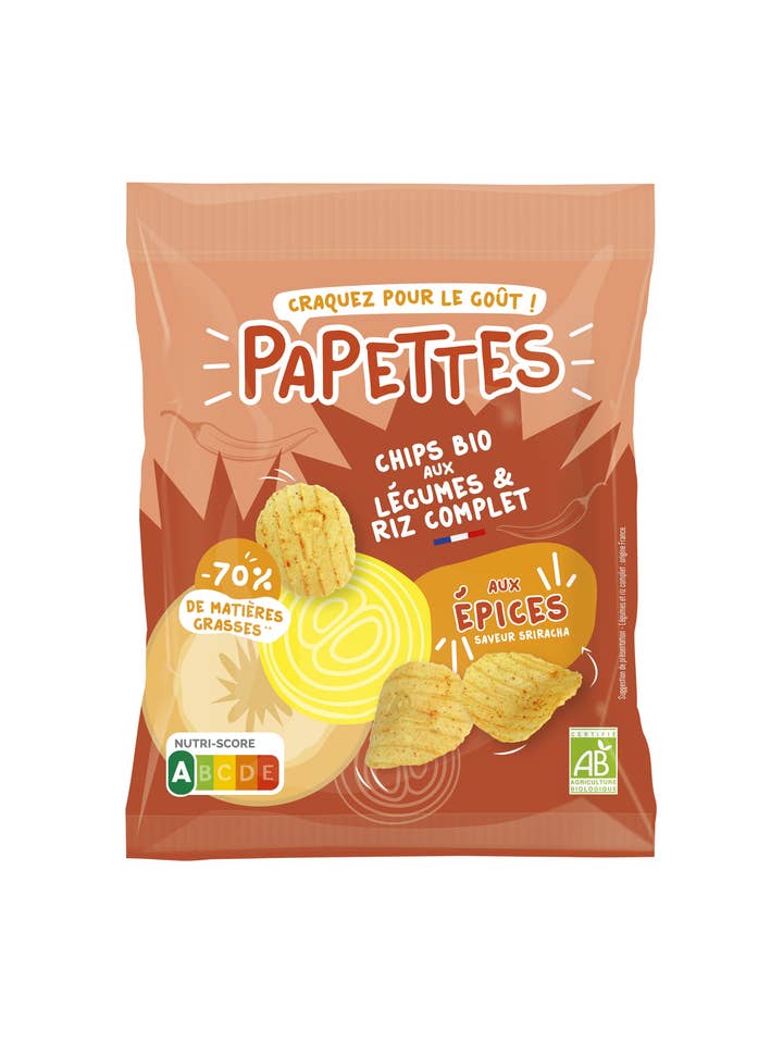 Organic crisps with vegetables and brown rice, with spices - 70g for wholesale by Papettes