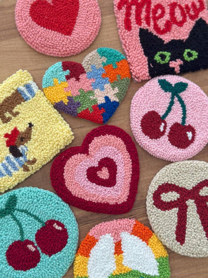 Handmade Tufted Punch Needle Desk Coasters for wholesale by Honey Art and Nature