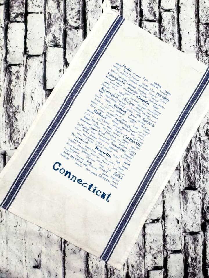 CT Tea Towel (all 169 towns!) for wholesale by TownieSwag