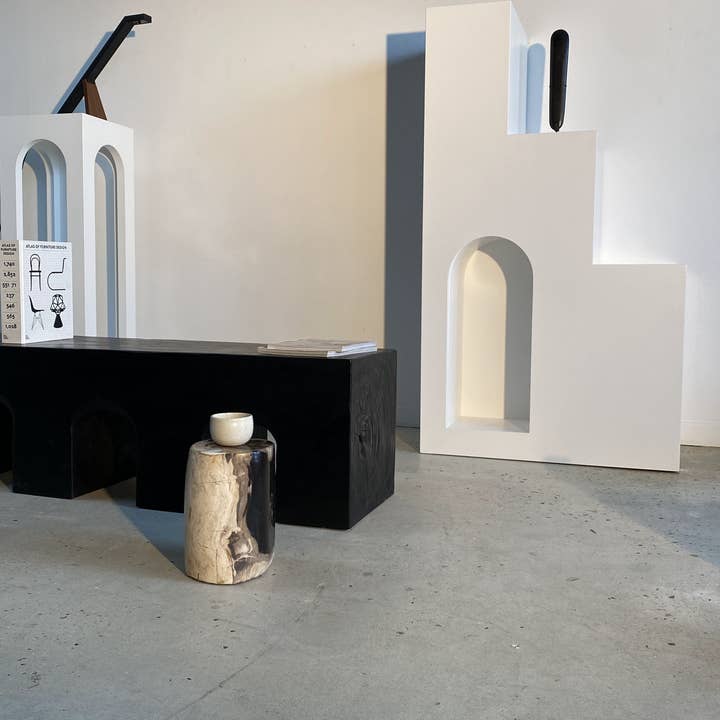 Office Objets - Wholesale Bench - Solid monoxyle wooden bench with sculpted base in 3 arches - Black color135