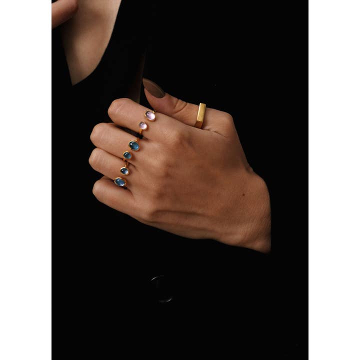 Gamme blanche - Wholesale Multi-Stone Ring - DUO MINUIT - Bague en argent plaqué or 14 carats & Topaze bleue