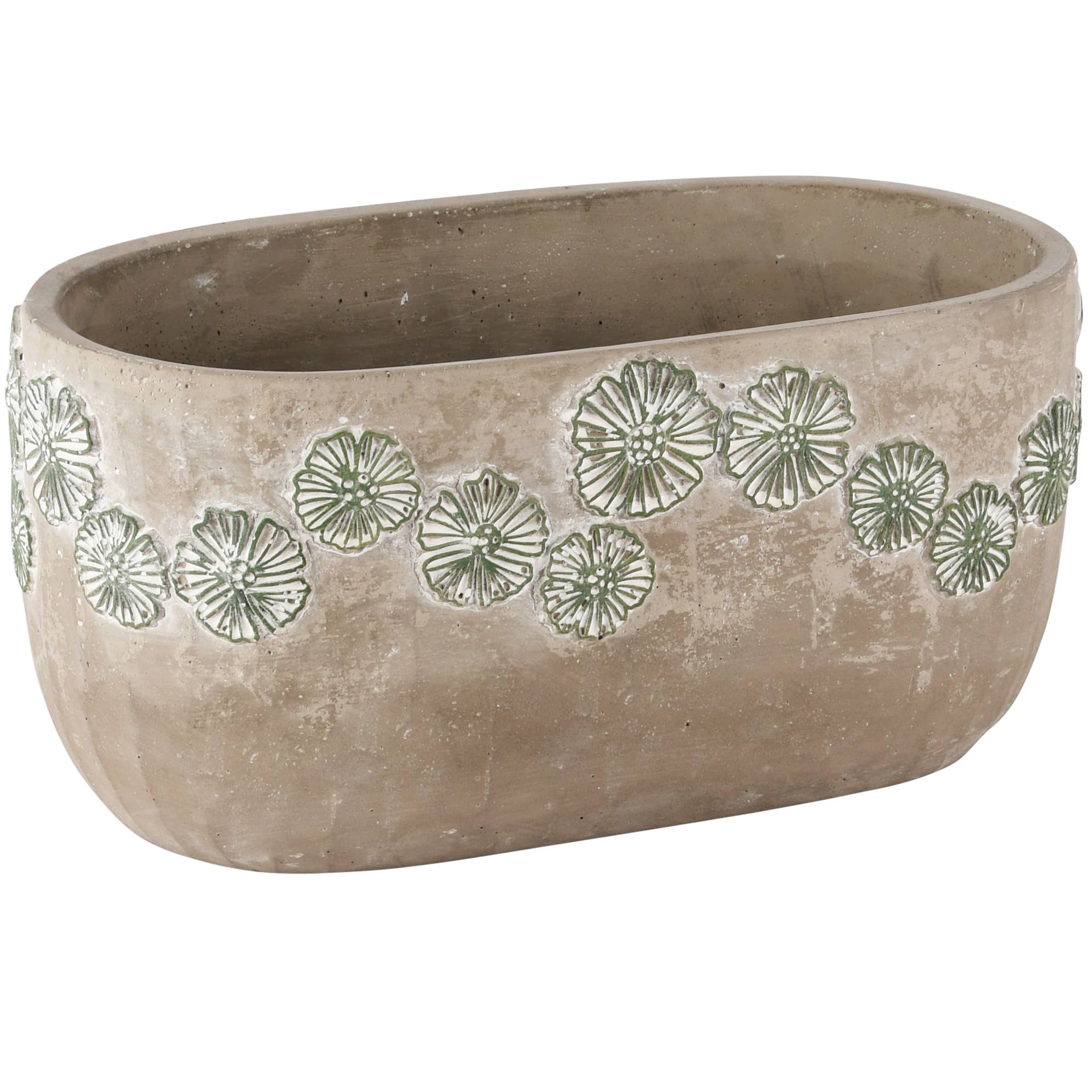 Dekoratief – wholesale Kruka – Oval blomkruka 'Lucky Flowers' i cement, 23 x 13 x 11 cm0