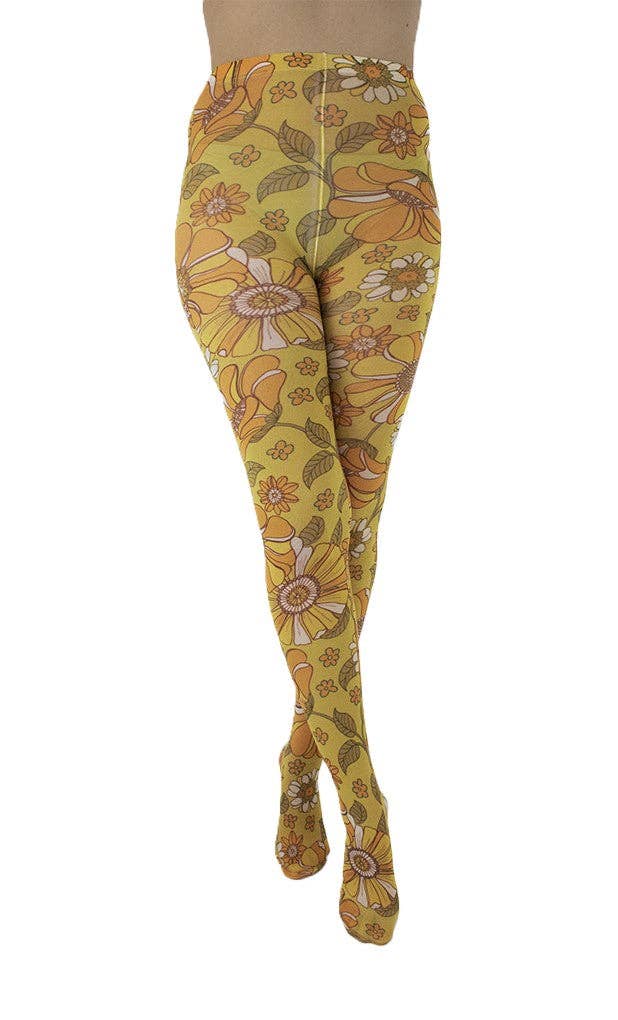 Pamela Mann - Wholesale Tights - Women's - Throwback Floral Printed Tights Mustard2