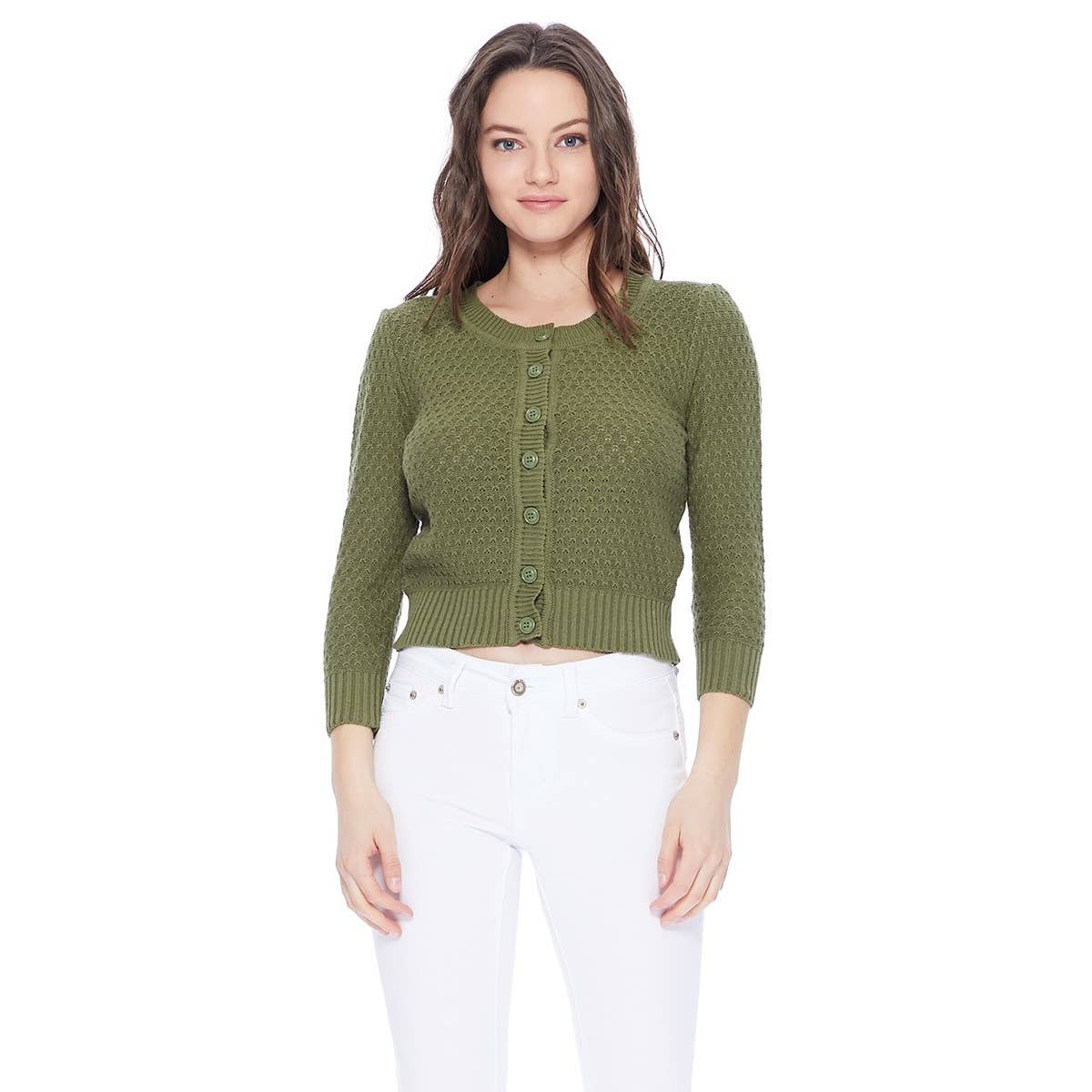 Mak – Engroshandel Cardigan - Dame – Mak 3/4-ærmet kort strikket cardigan med rund hals MK3514149