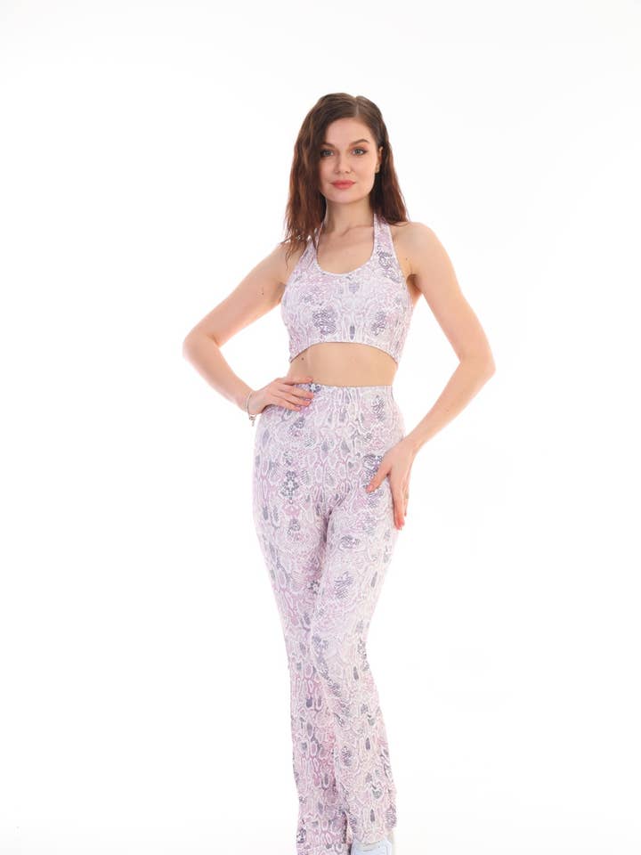 00296 SNAKE PATTERN DIGITAL PRINTED FLARE PANT SET for wholesale by CM FASHION