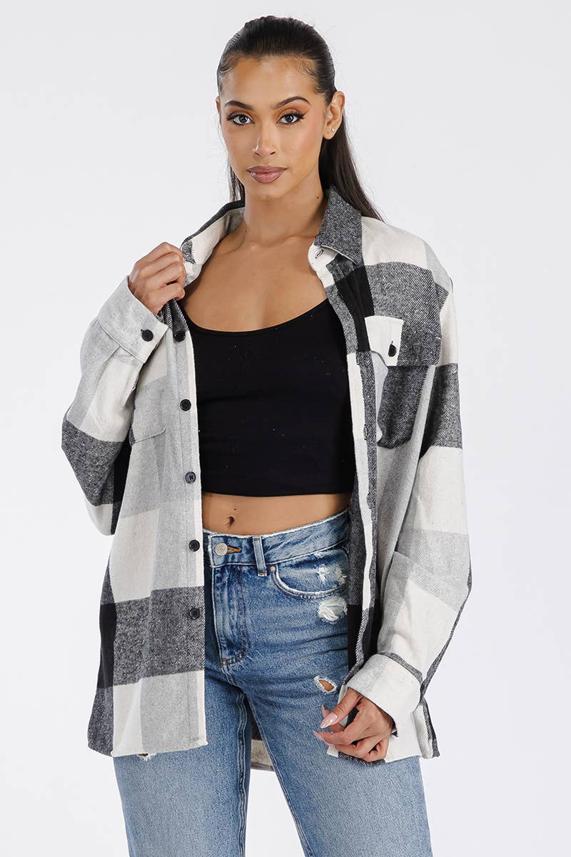 WEIV - Wholesale Shirt Jacket/Shacket - Women's - Boyfriend Oversized Soft Flannel Shacket2