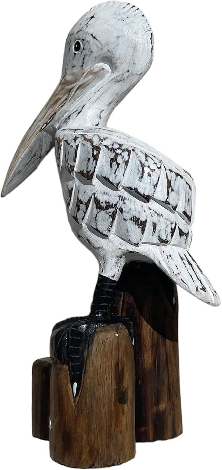 OMA - Eclectic Home - Wholesale Decorative Figurine - Pelican Statue Hand Painted 3 Post Pelican Wooden Large1