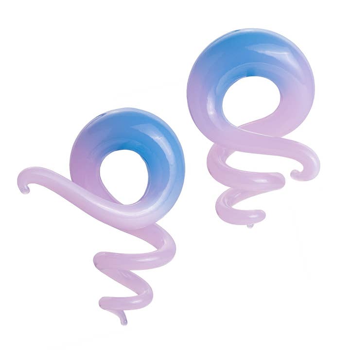 Blauwe en roze glazen spiraalstekker/meter (paar) voor wholesale door Custom Plugs