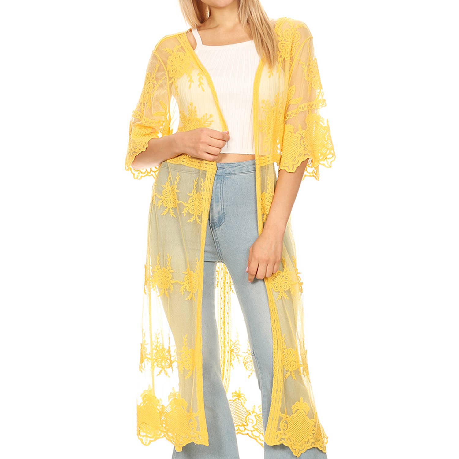 Anna Kaci Wholesale - Wholesale Kimono - Women's - Long Floral Lace Embroidered Kimono12
