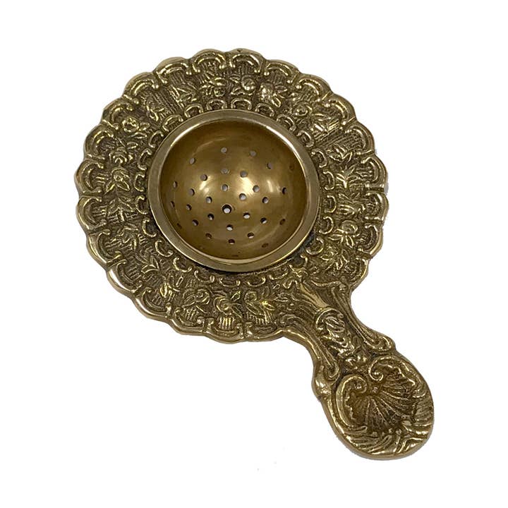 Antiqued Brass Tea Strainer- Antique Vintage Style, 5-1/4” for wholesale by Madison Bay Co. - Historical Home Decor Reproductions