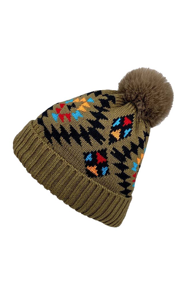UNISHE – Großhandel Beanie – Damen – Aztekische Strickmütze mit Pompon im Westernstil MOQ 3 Stück ZZKF3056