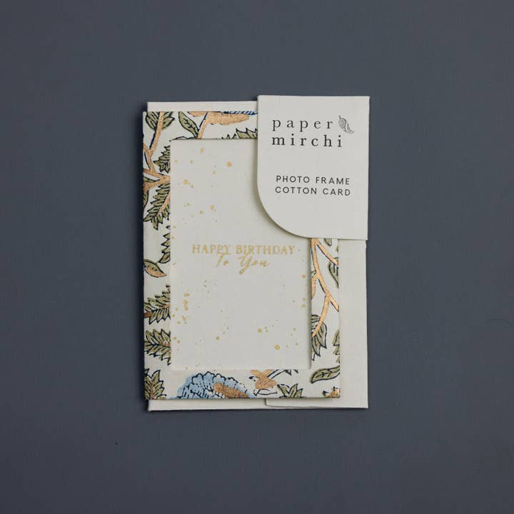 Keepsake kort med bloktryk og fotoindramning – Marigold Glitz Blue Stone for engroshandel hos Paper Mirchi