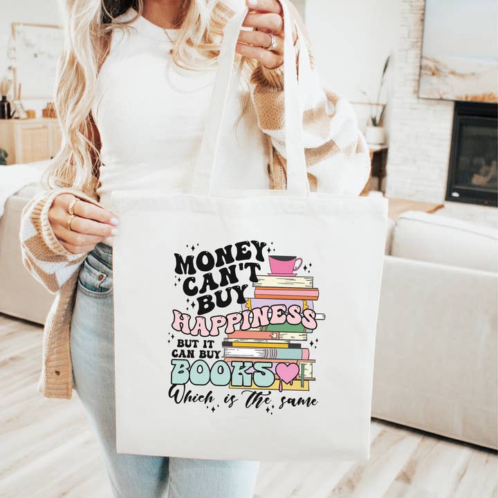 Books Buy Happiness Tote for wholesale by Love On A Shelf