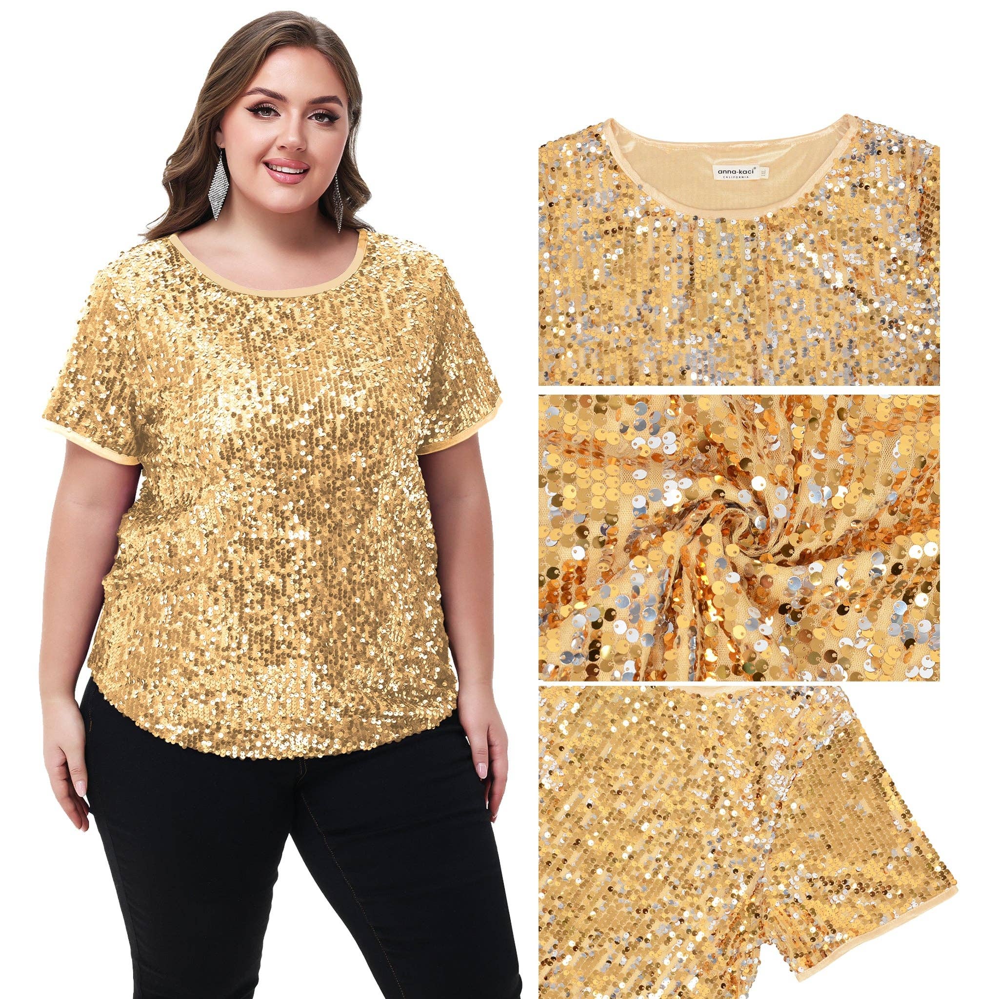 Anna Kaci Wholesale - Wholesale Blouse - Women's - Sequin Tops Plus Size Sparkle Glitter Party Blouse20