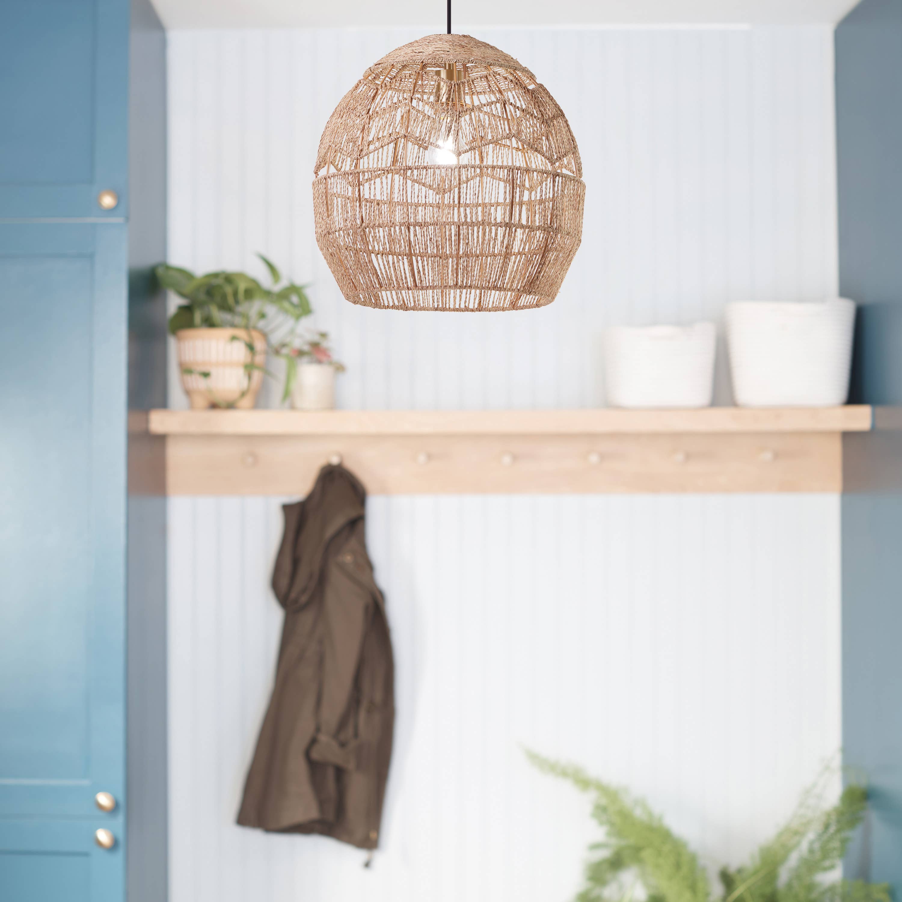 River of Goods - Wholesale Chandelier/Hanging Light - 15.5"H Xiomara Brown Hemp Cage Hanging Pendant Light5