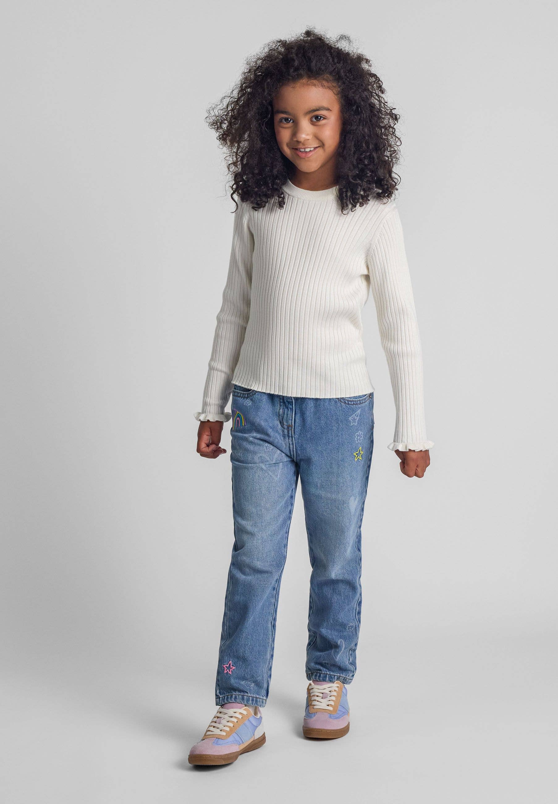 Minoti sp. z o.o. – wholesale Knitted jumper – Kids – Girls Ribbed long sleeve jumper with frill cuff detail0