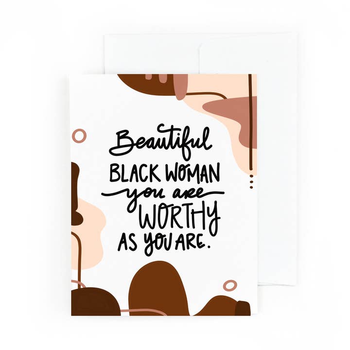 Carte de vœux « You Are Worthy As You Are », belle femme noire pour la vente par Pretty Peacock Paperie - Women's Empowerment