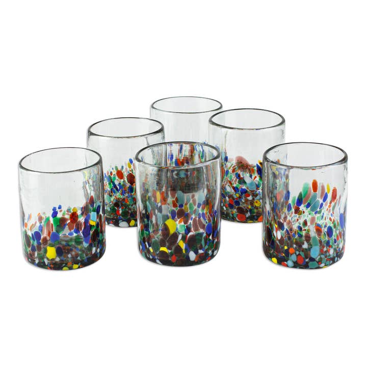 Multicolor Novica Handmade Tonala Flowers Glass Juice Glasses(Set Of 6) for wholesale on Faire