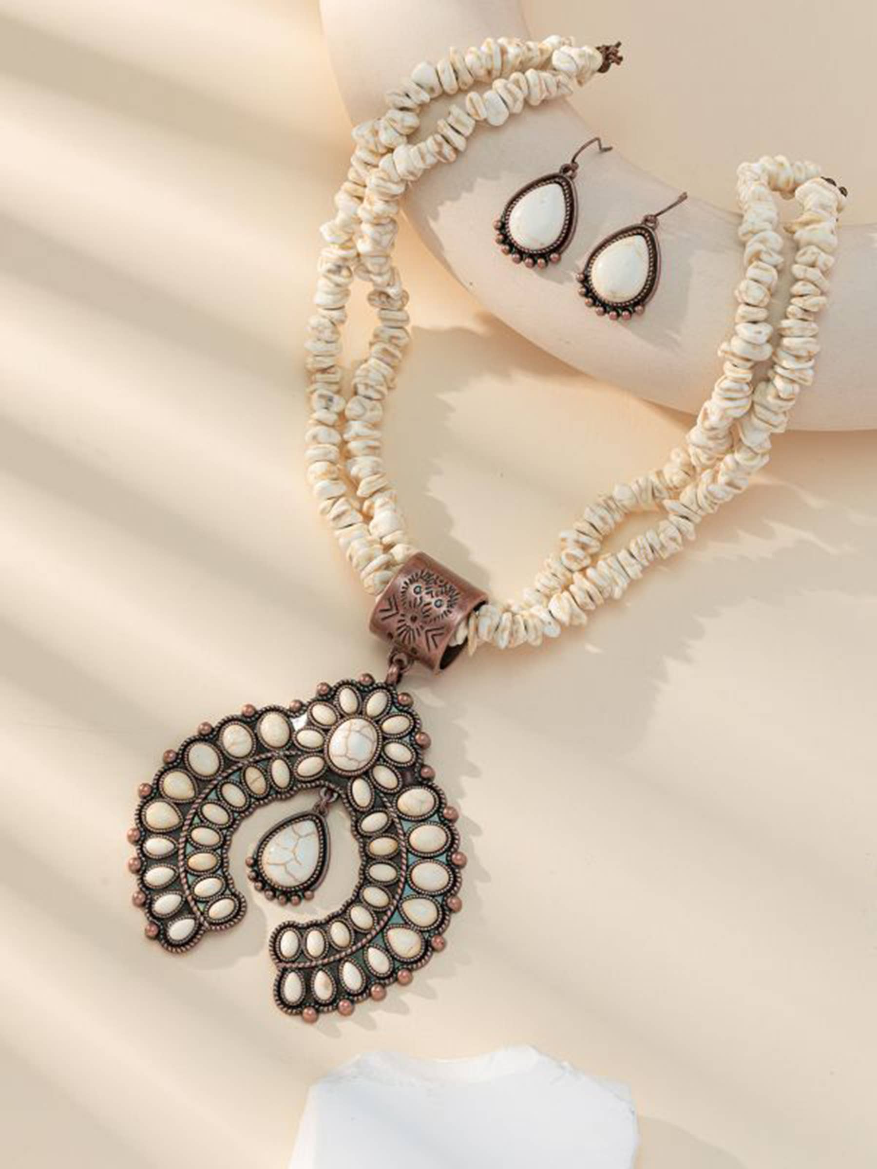 Wholesalesir - Wholesale Jewelry Set - Round Flower Turquoise Pendant Alloy Earring Necklace2