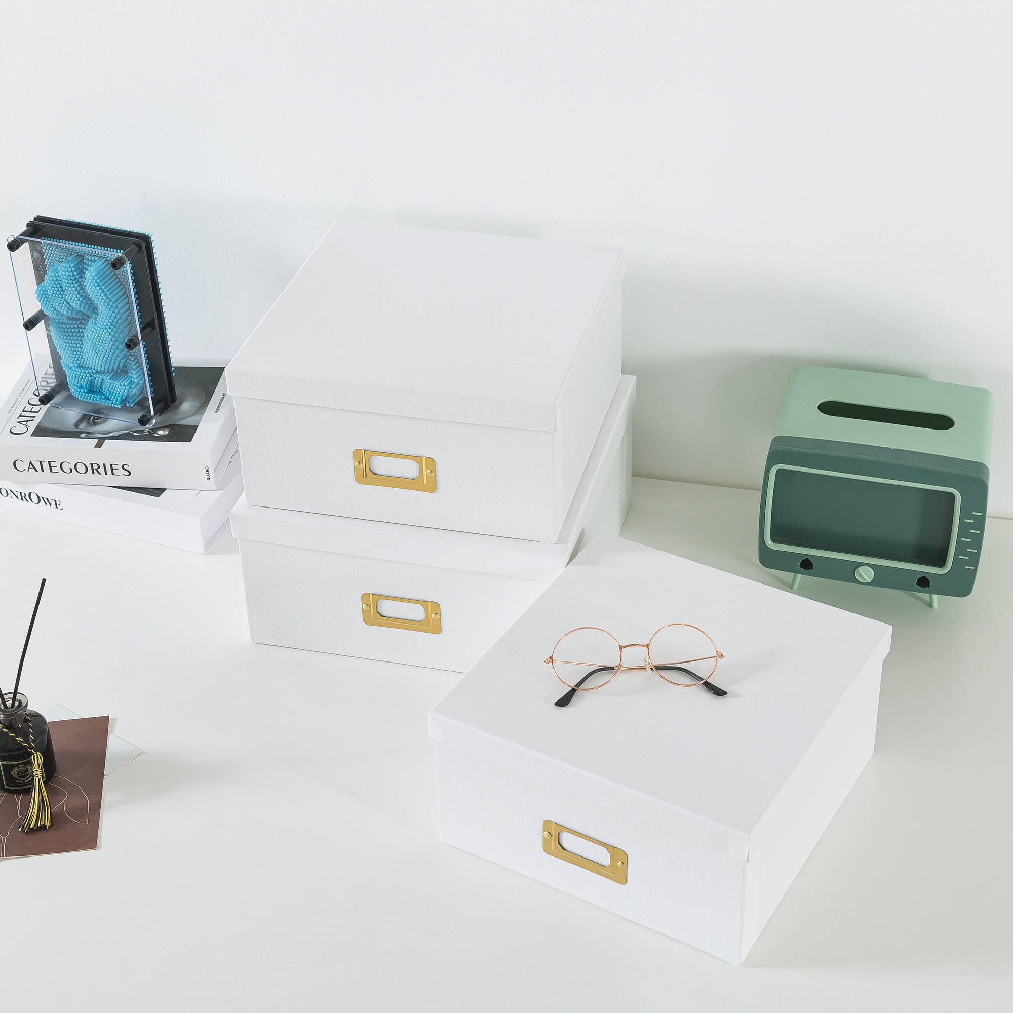 Soul & Lane - Wholesale Decorative Box - Set of 3 White Kraft Paper Box for Storage with Gold Labels4