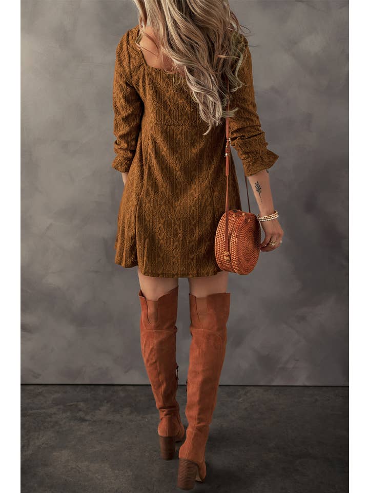 Little Daisy Closet - Wholesale Dress - Women's - LDC Lace Fall Clothing Buttoned Square Neck Shift Mini Dress