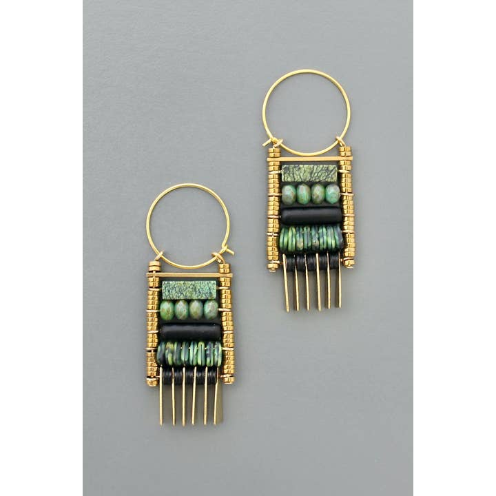 David Aubrey Jewelry - Wholesale Dangle earrings - FERE39 Green stone fringe hoop earrings