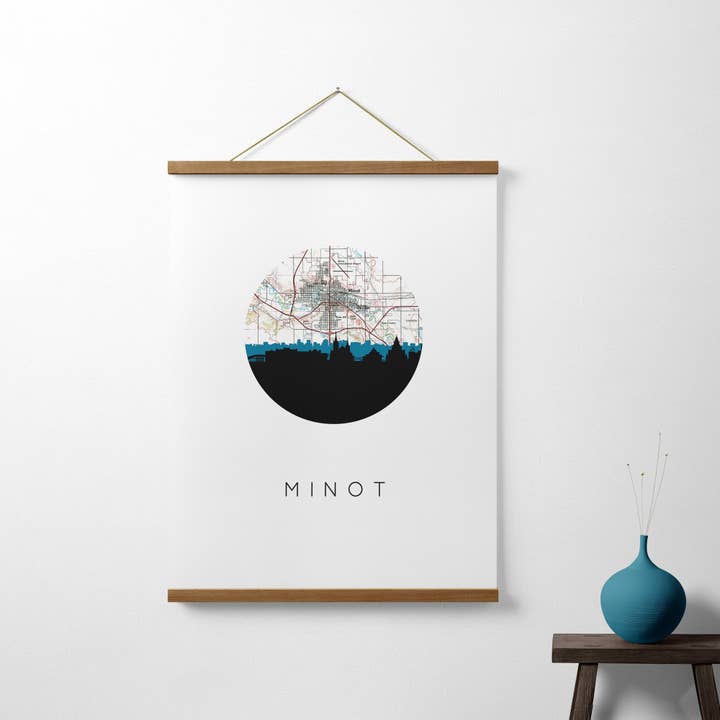 Paperfinch Design - Wholesale Art Print - Minot North Dakota skyline and map art print