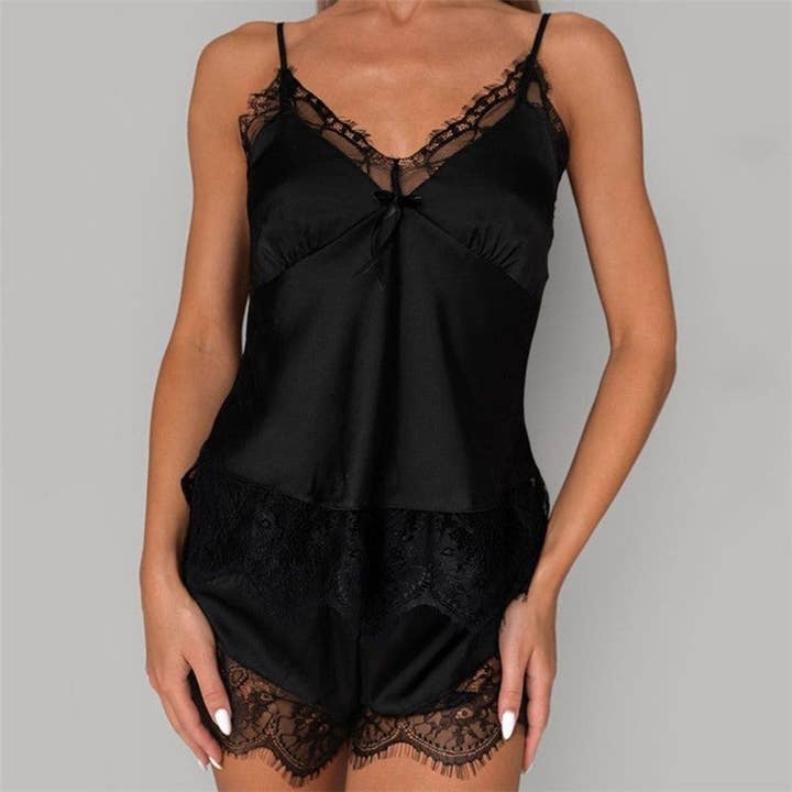 Haltertopp och shorts i imiterad silkesspets för kvinnor för wholesale av FurDecoration