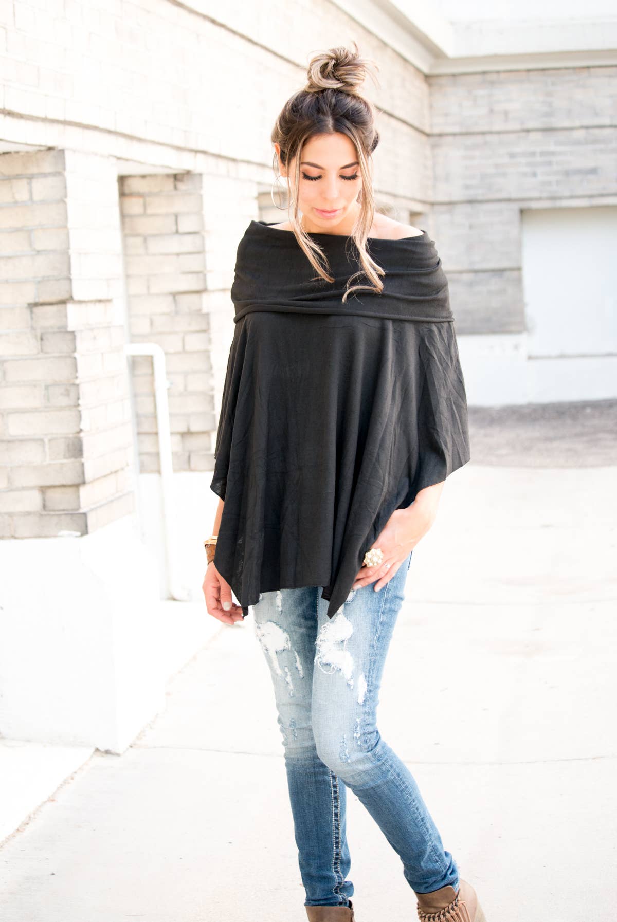 Hipster Row - Wholesale Poncho - Women's - Off-Shoulder Poncho10