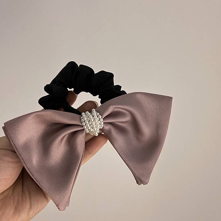 ACCITY - Wholesale Scrunchie - Women's - FRENCH PEARL BOW SCRUNCHIE HAIR TIE FOR WOMEN_CWAHA0630