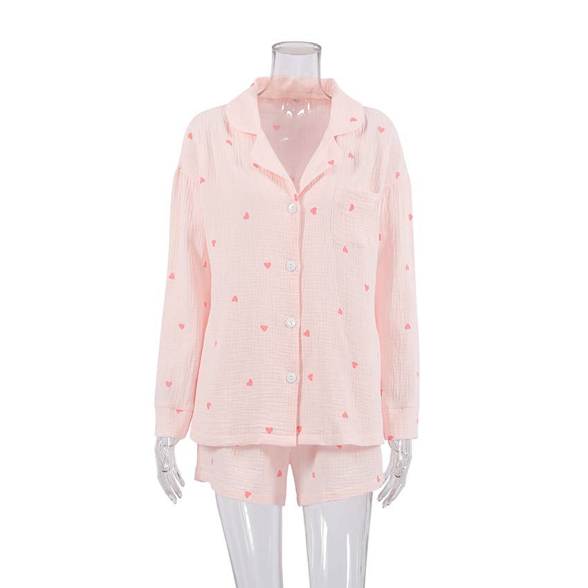 Rosa Clothing - Wholesale Lounge Set - Women's - Valentine's Day heart print shorts loungewear set5